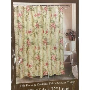 Beatrice Home Fashions Botanical Fabric Shower Curtain 70x72 Floral Tropical NWT